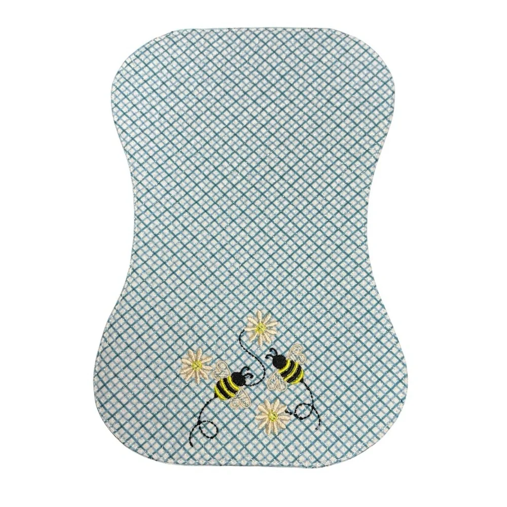 Hand Crafted Flannel Burp Cloth Contoured Padded Fabric Quilted Reversible Bees